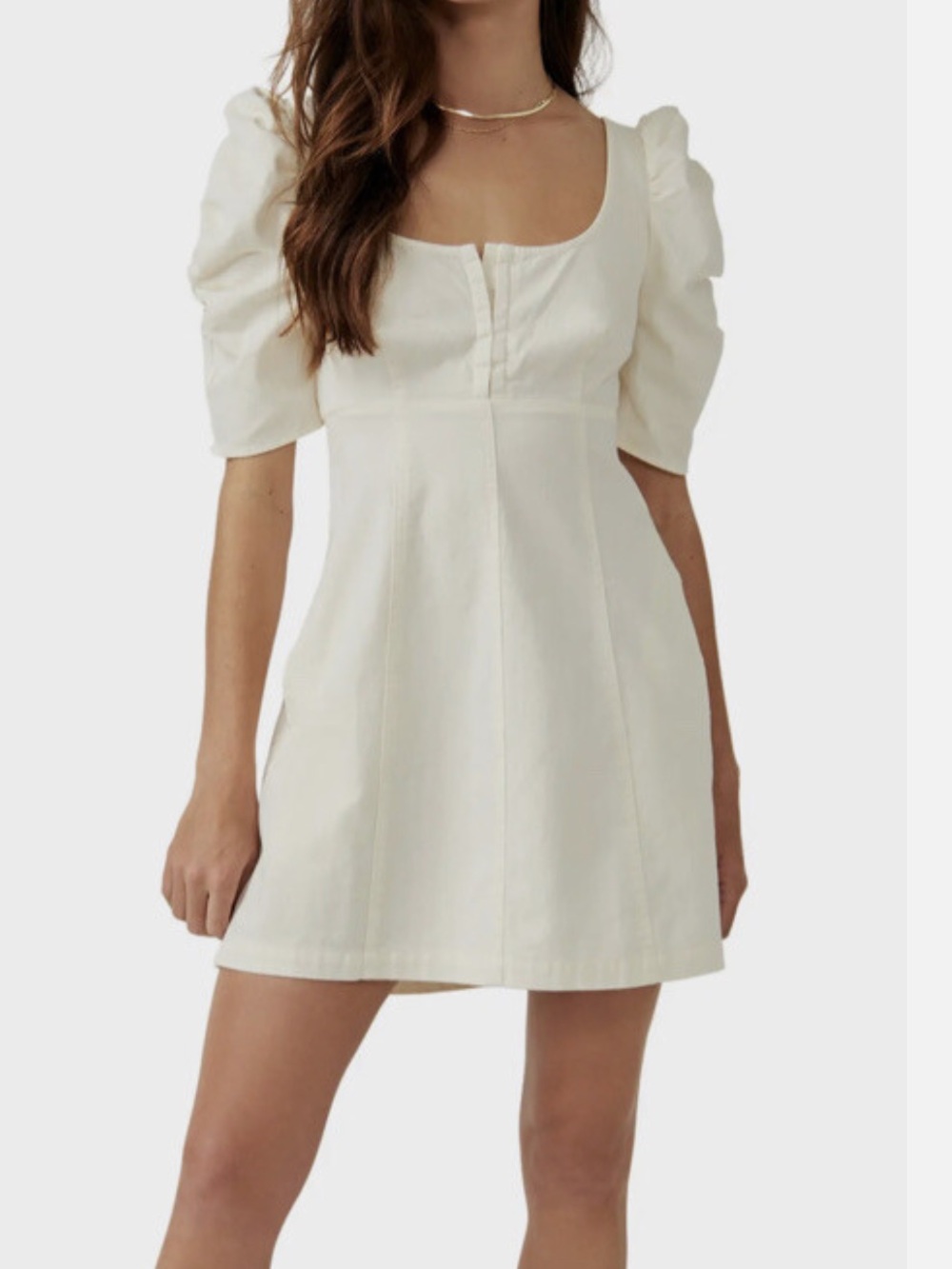 Free People S Cheyenne Dress Denim Mini Ivory Cream Babydoll Boho Western Fall